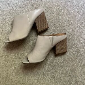 Cream and Brown Chunky Heel Mules